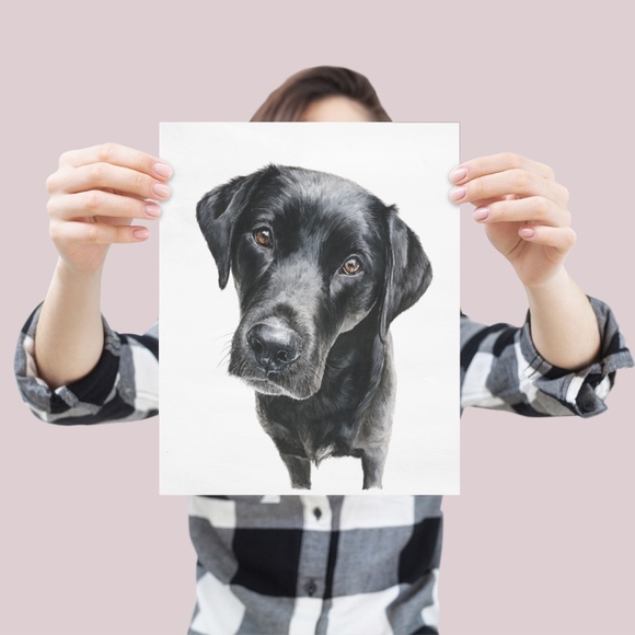 Watercolor Black Labrador Retriever Dog Portrait Wall Art Print, Unframed - Picture 4 of 7